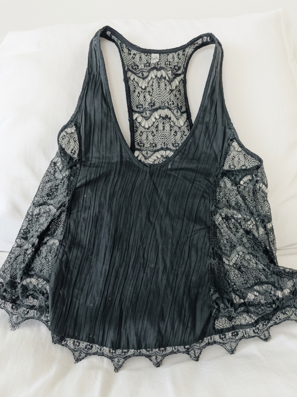 Free People Free People Black Pintuck Racerback Tank w Eyelash Lace Trim SIZE S